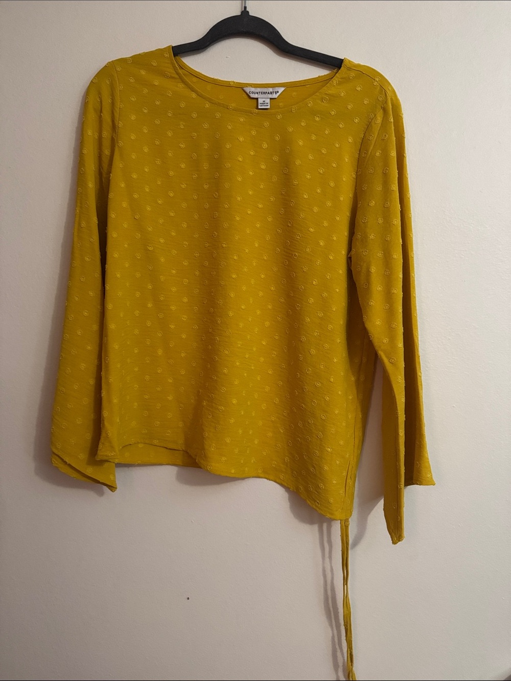Cynthia Rowley Mustard Yellow Long-Sleeve Dot Top